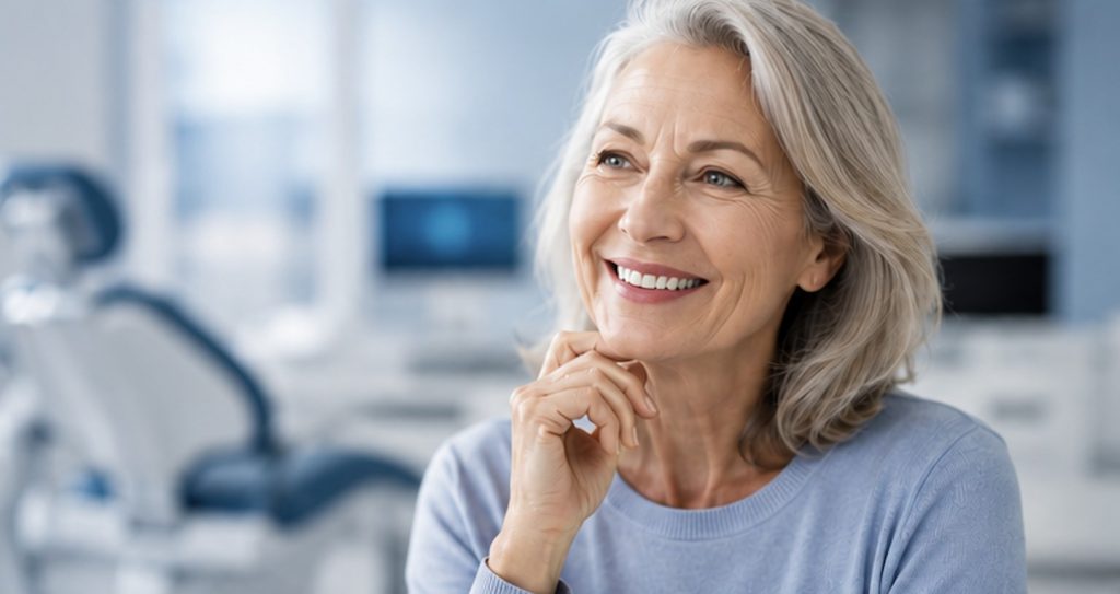 An older woman smiling.