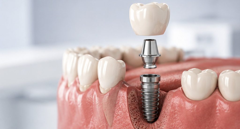A mockup of the inner mechanism of a dental implant.