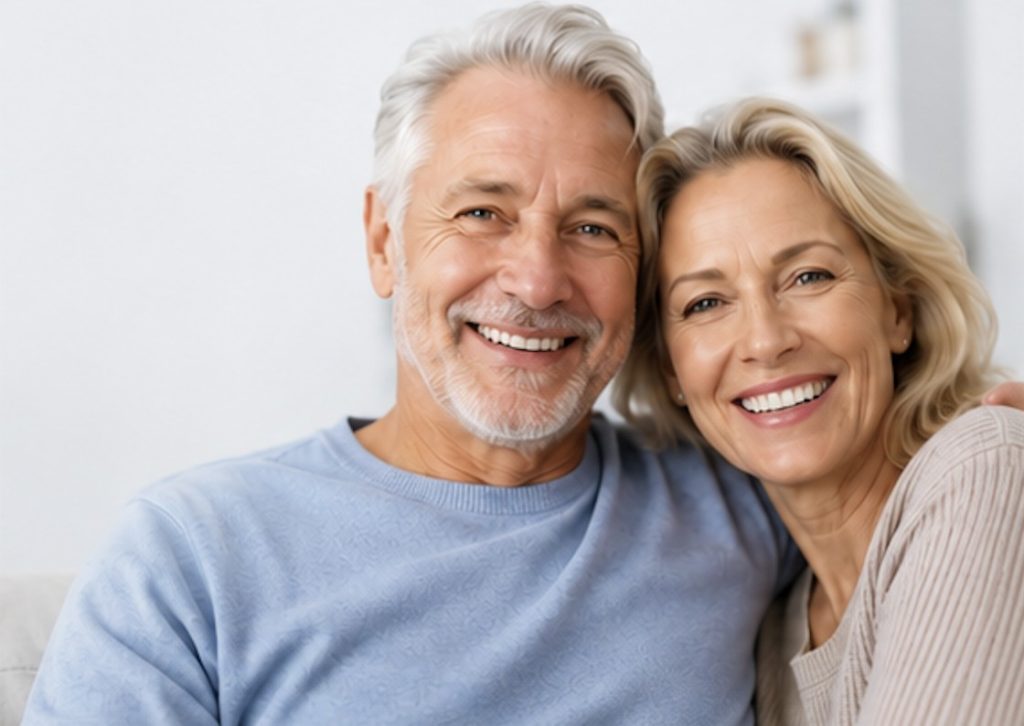 An older couple, smiling.